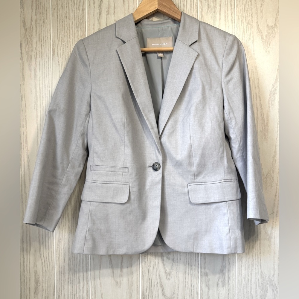 Banana Republic Women's Gray 3/4 Sleeve Suit Blazer Jacket 2 Button Career Sz 8